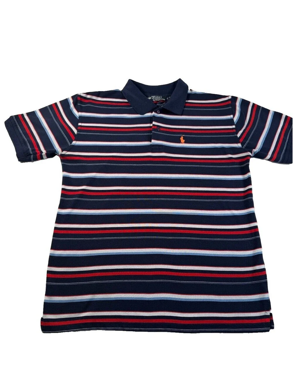 Polo Ralph Lauren Polo Shirt Blue & White Red Striped W/ Pony XL Youth Pre Owned